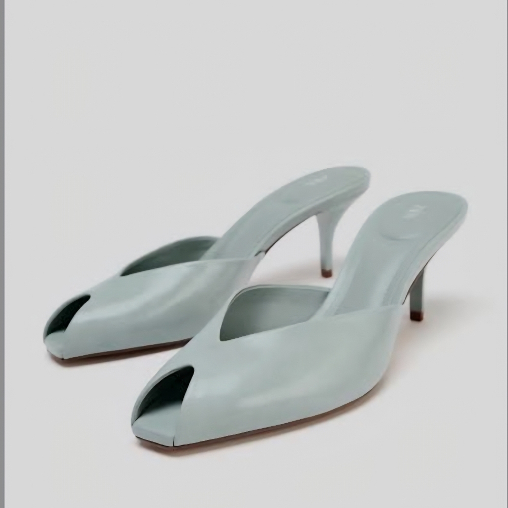 Zara Women's Silver Peep-Toe Mules